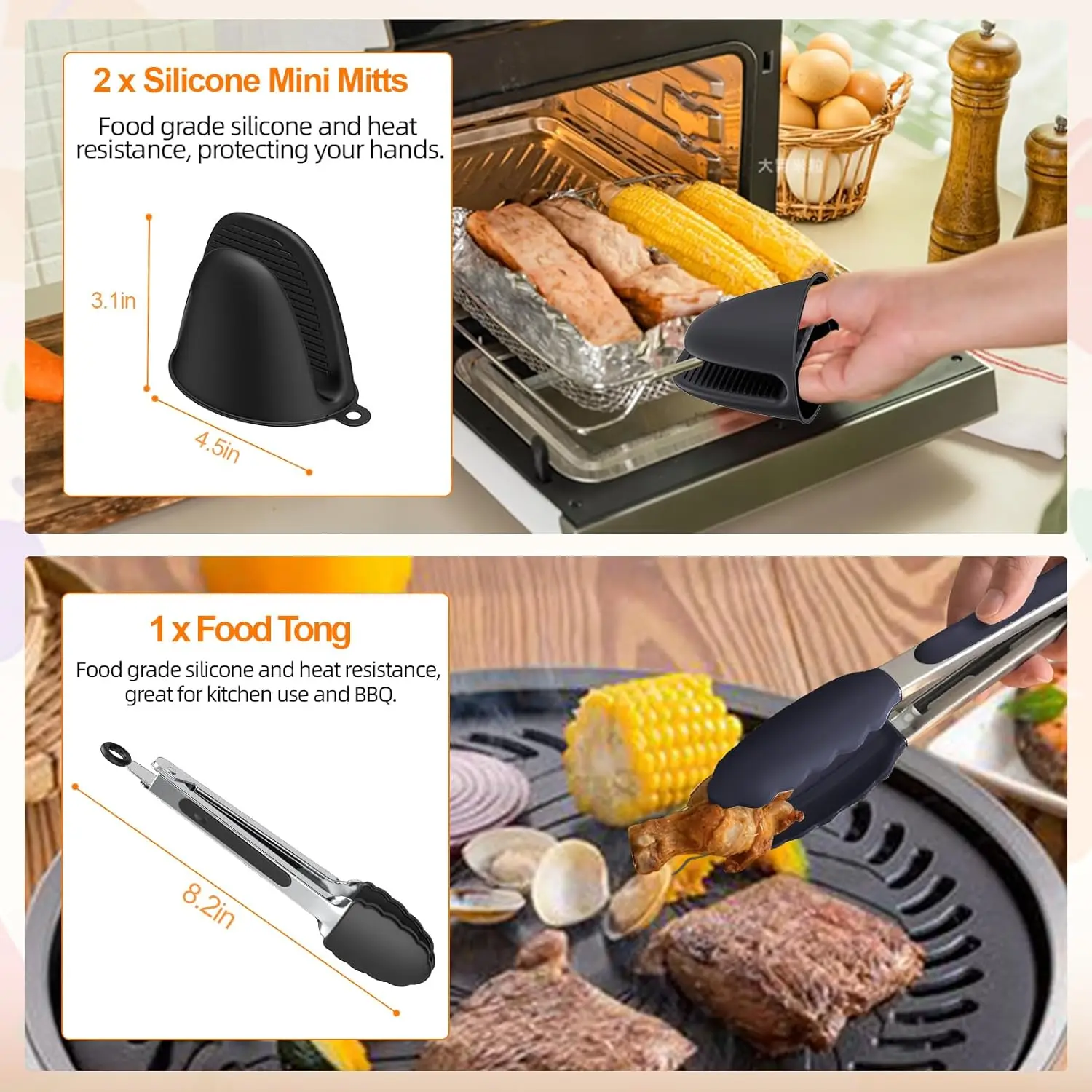 Dual Silicone Air Fryer Liners Gloves Lining Compatible Air Fryer Accessories Rack Food Tong Paper Round Household Barbecue Fep