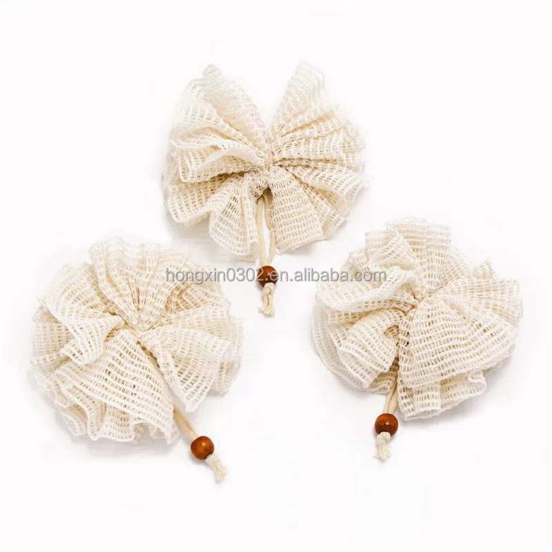 Zero Waste Natural Biodegradable Eco Friendly Ramie Hemp Mesh Sisal Bath Body Puff Pouf Shower Exfoliating Loofah Sponge