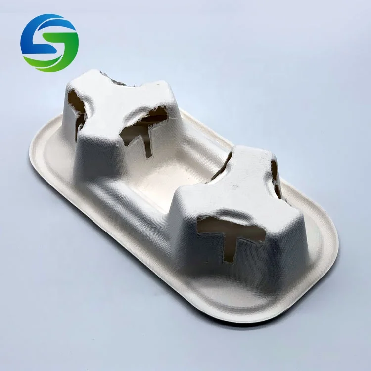 Sugarcane Bagasse Paper Pulp Molded Cosmetic Packaging Inserts Coffee Trays