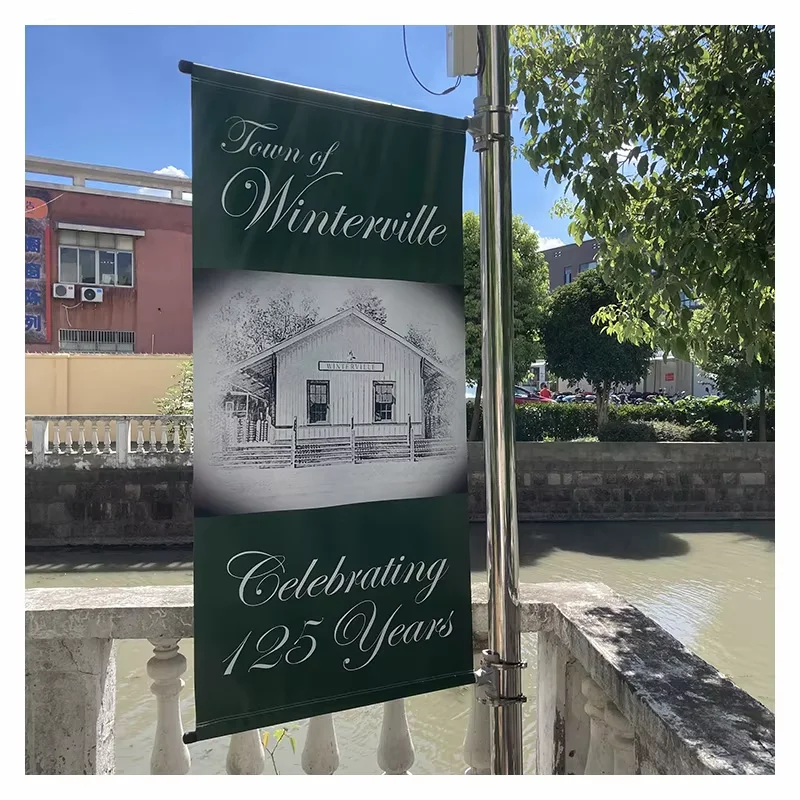 Outdoor Double Sided Street Pole Banner Flag Sign Advertising Hang Rectangle Flags And Banners