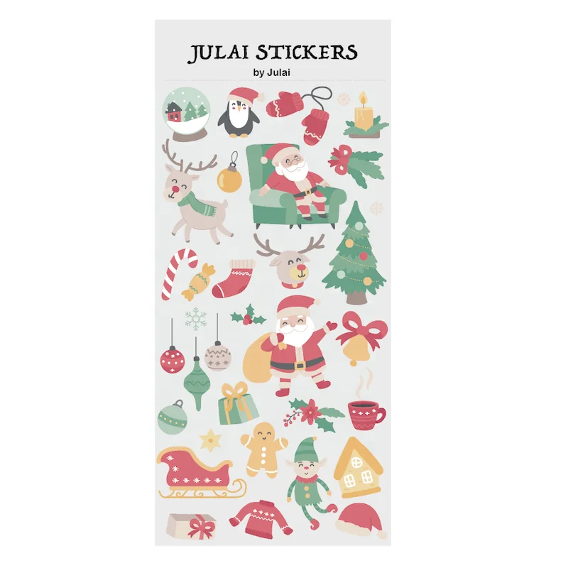 Kawaii Stickers For Gift Packaging Colorful Die Cut Adhesive Sticker Sheet For Christmas Decorations Journal Scrapbooking Album
