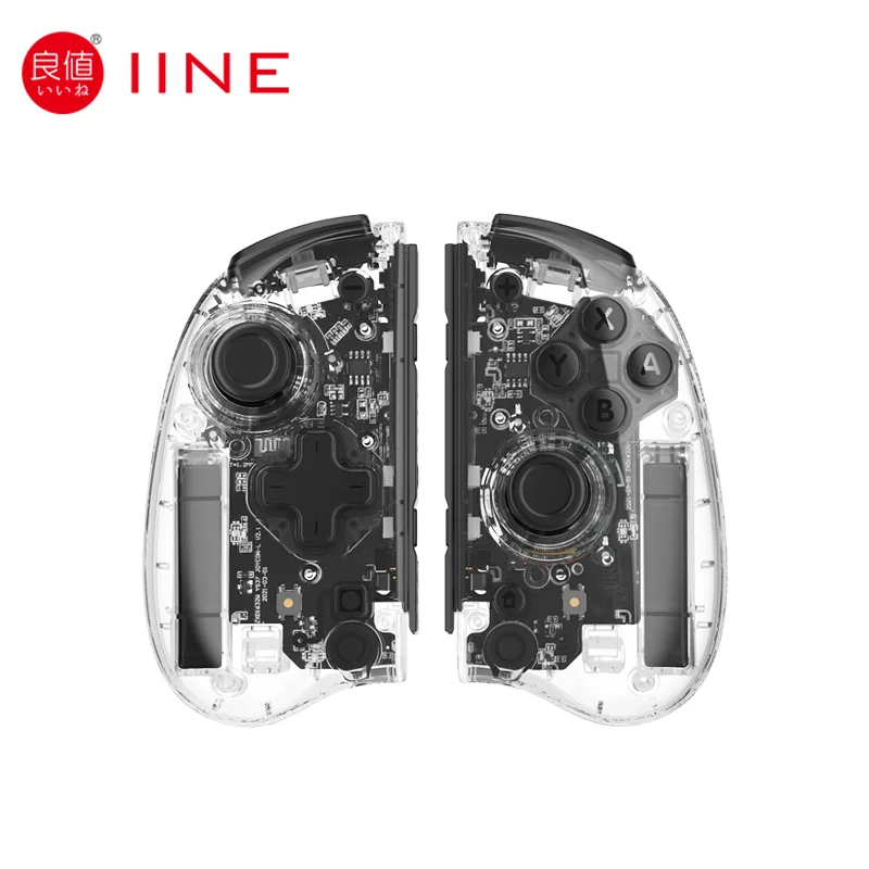 IINE Wireless Controller for Nintendo Switch/Switch OLED Replacement for Switch L/R Joypad With 8 Colors Adjustable Lights Clear