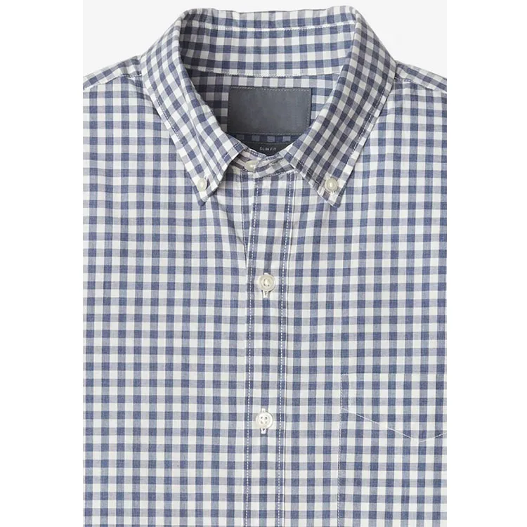 windowpane pale blue white check plaid MTM OEM wholesale button down chest pocket casual for cotton leisure shirt men
