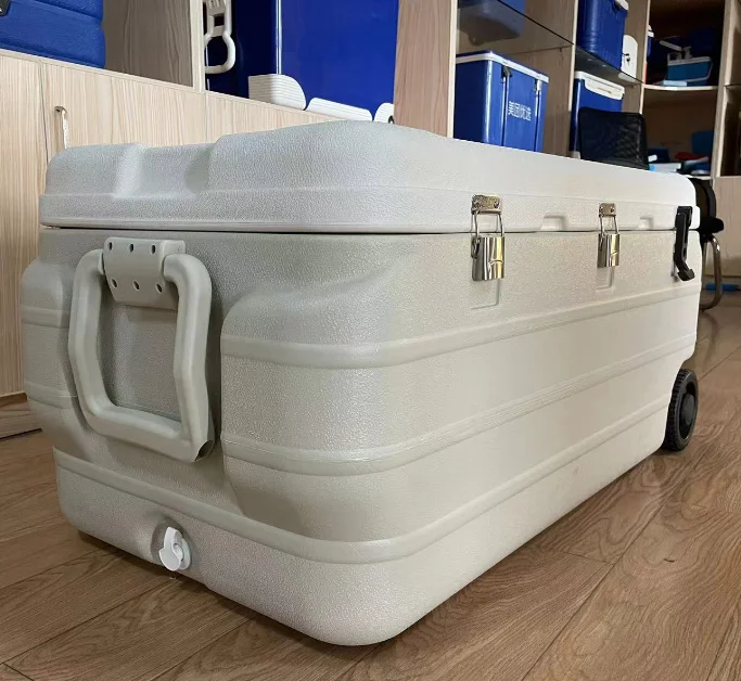 plastic vaccine carrier portable PU car refrigerator large 170L ice cooler box with wheels and handles for medical transport