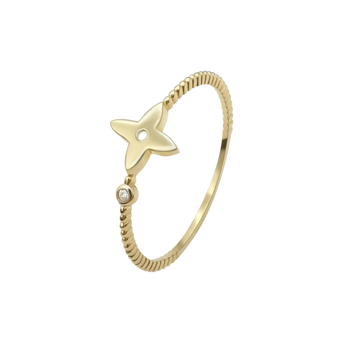 Karat Unique Design Fashion Finger Ring Jewelry Tiny Women Ring Gold 9K Real 9K 14K Genuine Custom Logo Trendy Flower 2 Piece