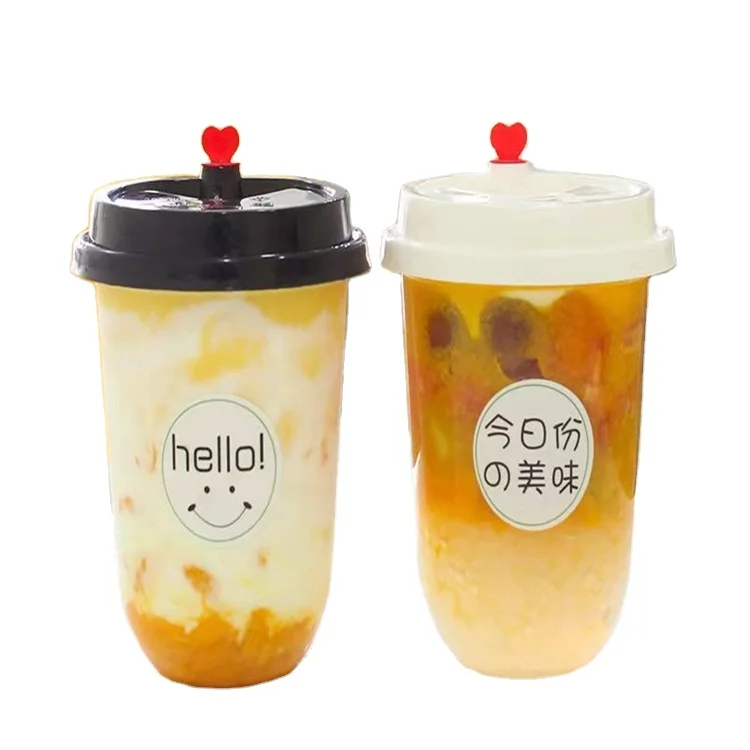 NYC Packaging Wholesale Disposable Logo Printed Round Plastic 12oz 16oz U Shape Bubble Tea Boba Coffee PET Cups With Lids