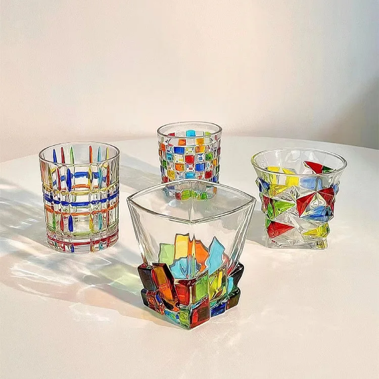 Italian designer same style painted line woven glass cup water Cup