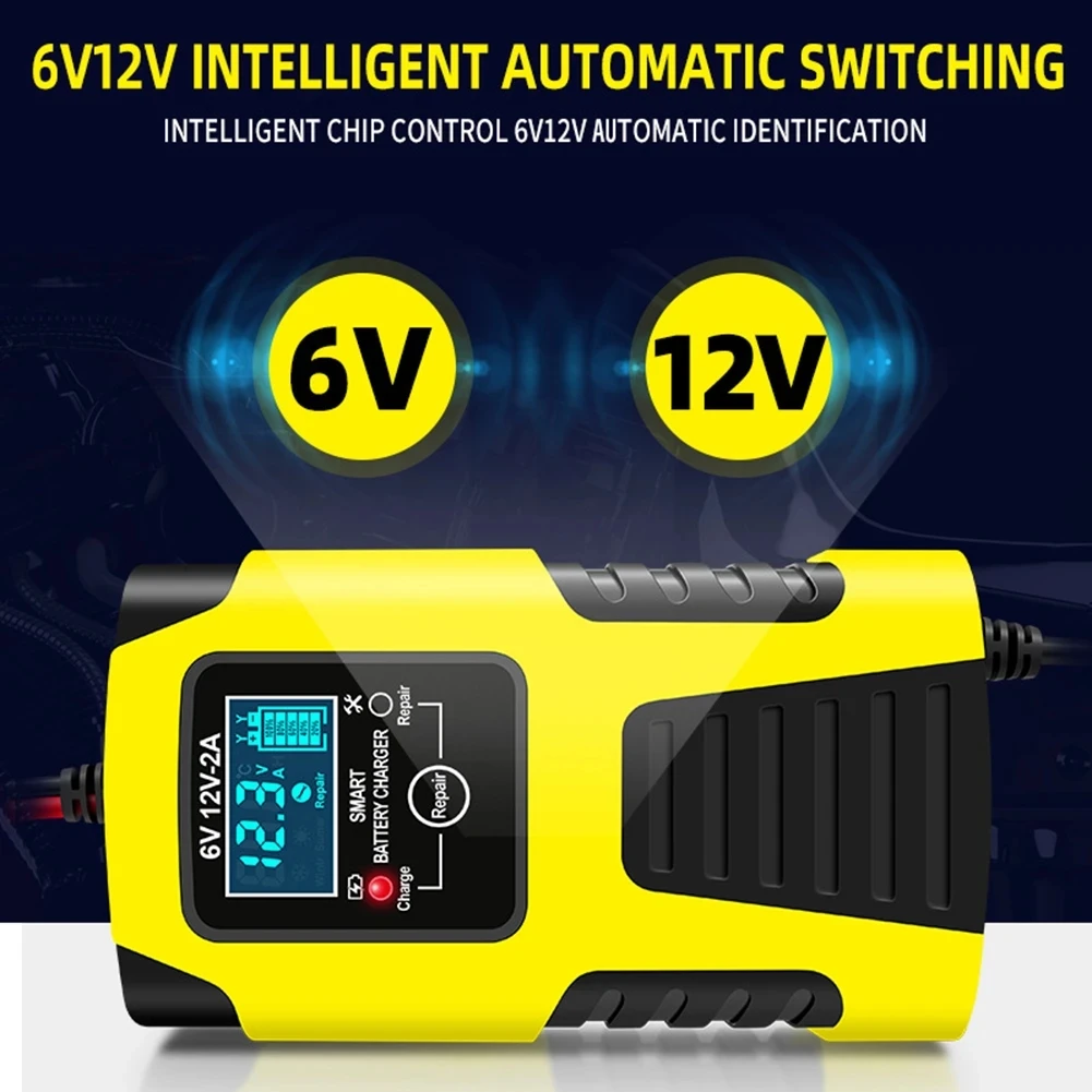 3 Stages Digital Display Smart Motorcycle Battery Chargers 6V 12V 2A Intelligent Fully Automatic Repair Charging for Wet GEL