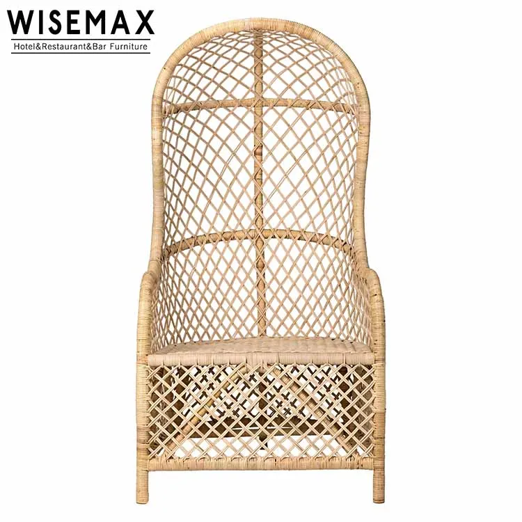 WISEMAX FURNITURE Indonesian Modern Artistic Design Single High Back Throne Chair Garden Living Room Rattan Leisure Chair
