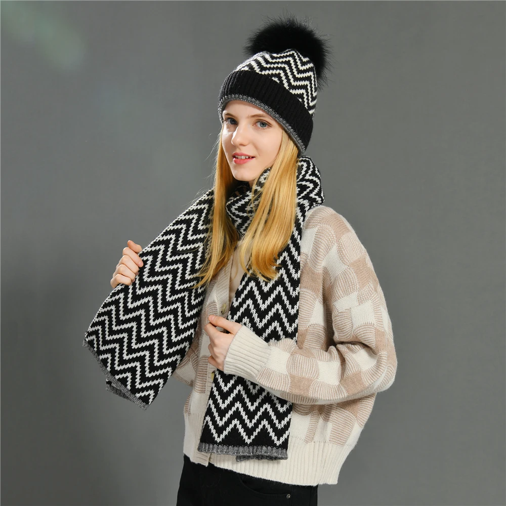 High Quality Wool Knitted Beanie Hats Wholesale Luxury Cashmere Solid Color Plain Women Winter Beanie Hats Scarf Set Warm