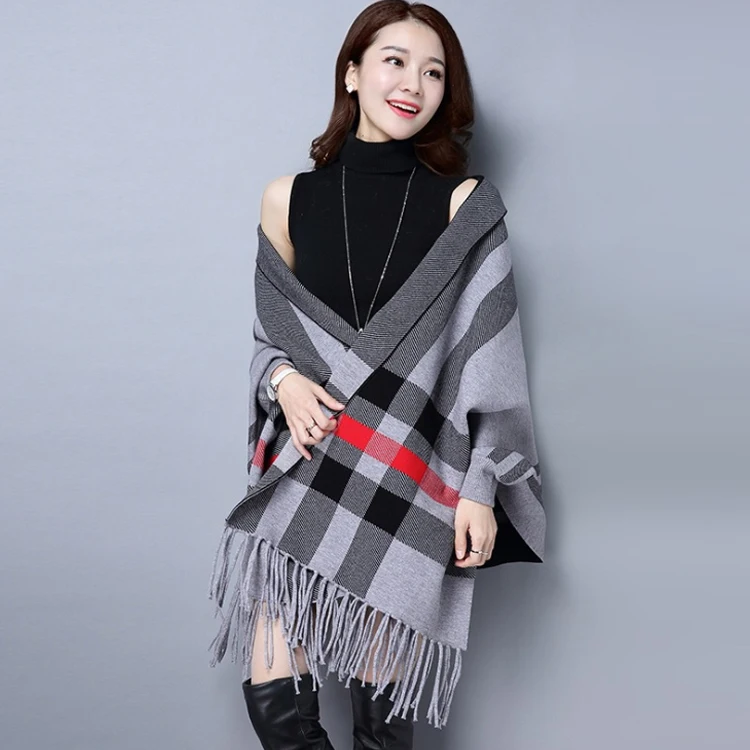 FF tassels double-sided mink cashmere winter knitted shawl scarf with sleeves