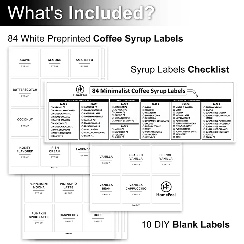 Wholesale Glass Coffee Syrup Dispenser Bottles 84 Coffee Syrup Labels for Coffee Bar Accessories Kitchen Spice Tools