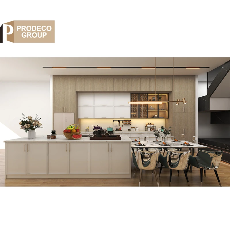 Prodeco Contemporary Mahogany Wooden Kitchen Cabinets Design Joniery for Apartment