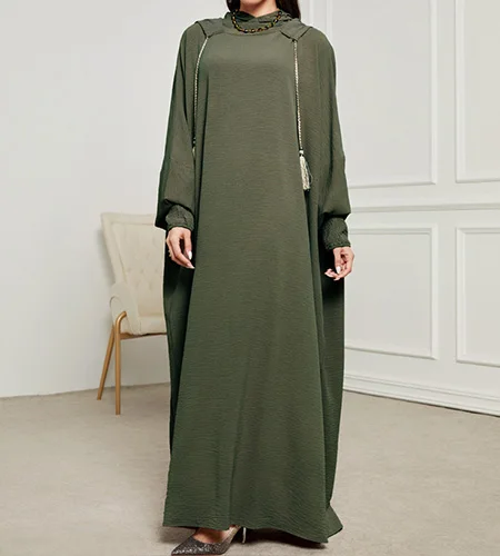 New Muslim Arab hooded headscarf Long Abaya rope Fashionable and Elegant Dress Robe