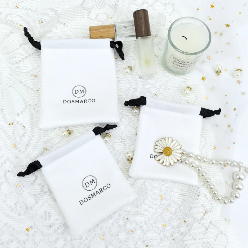 Оптовая продажа на заказ 7*9 см белый бархатный мешочек шнурке для ювелирных изделий парфюмерные подарки часы очки серьги ожерелья печать логотипа