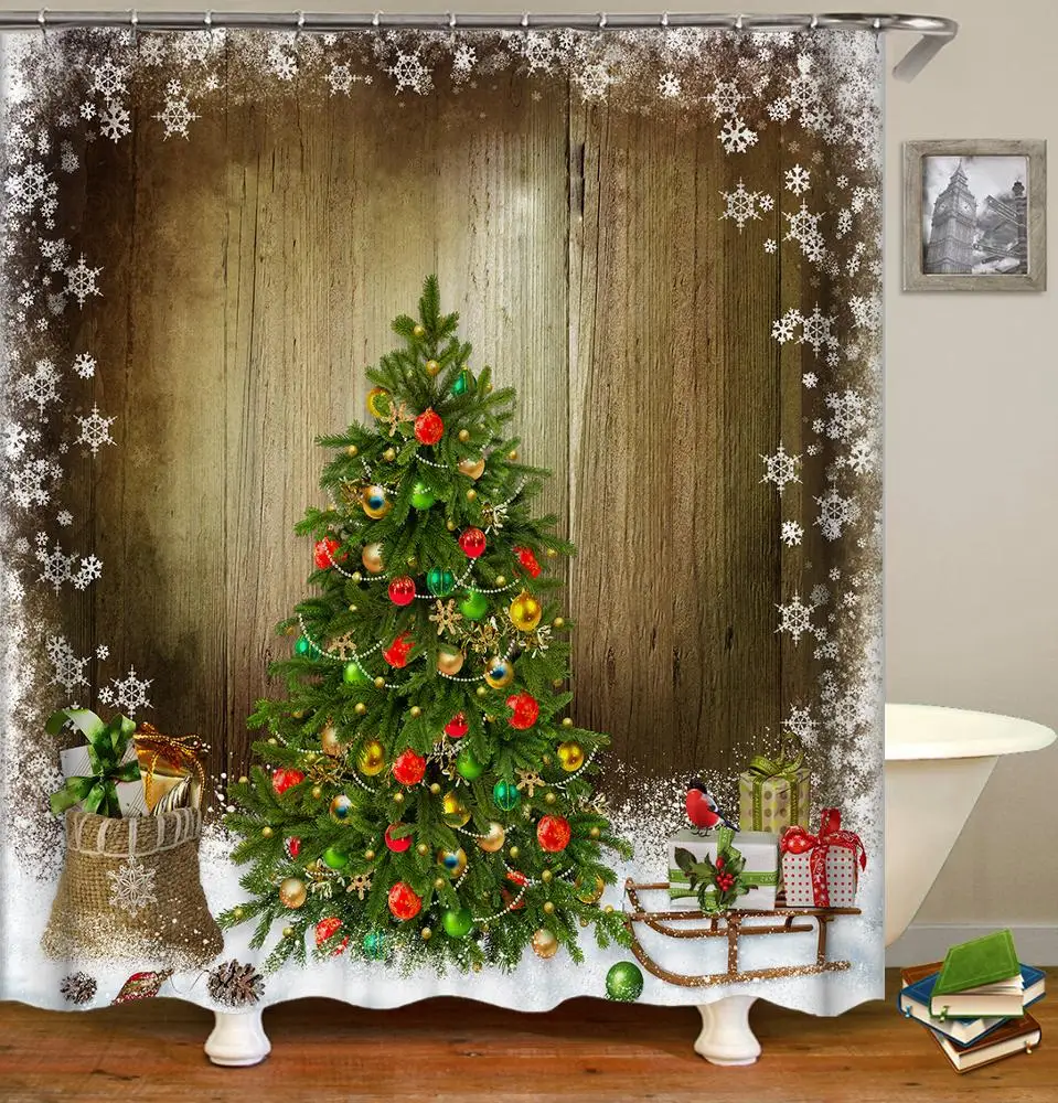 
Home Bath Wholesale 3D Custom Polyester Fabric Christmas Shower Curtain 