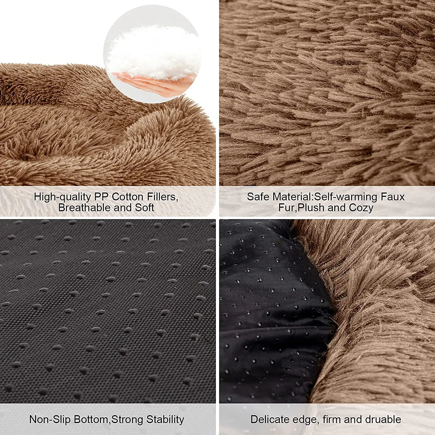 Wholesale washable luxury large cat pet dog bed Round Donut super long plush