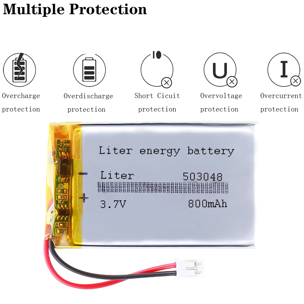 503048 3.7V 800mah Rechargeable lithium lipo battery  for wearable device With 2pin PH 2.0mm connector