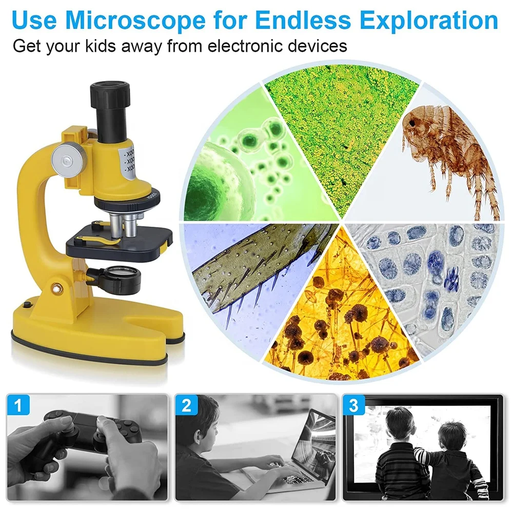SD221 200X-1200X Kids Microscope Set Easy To Use Scientific Experiments Microscope Kit Toy For Gifts