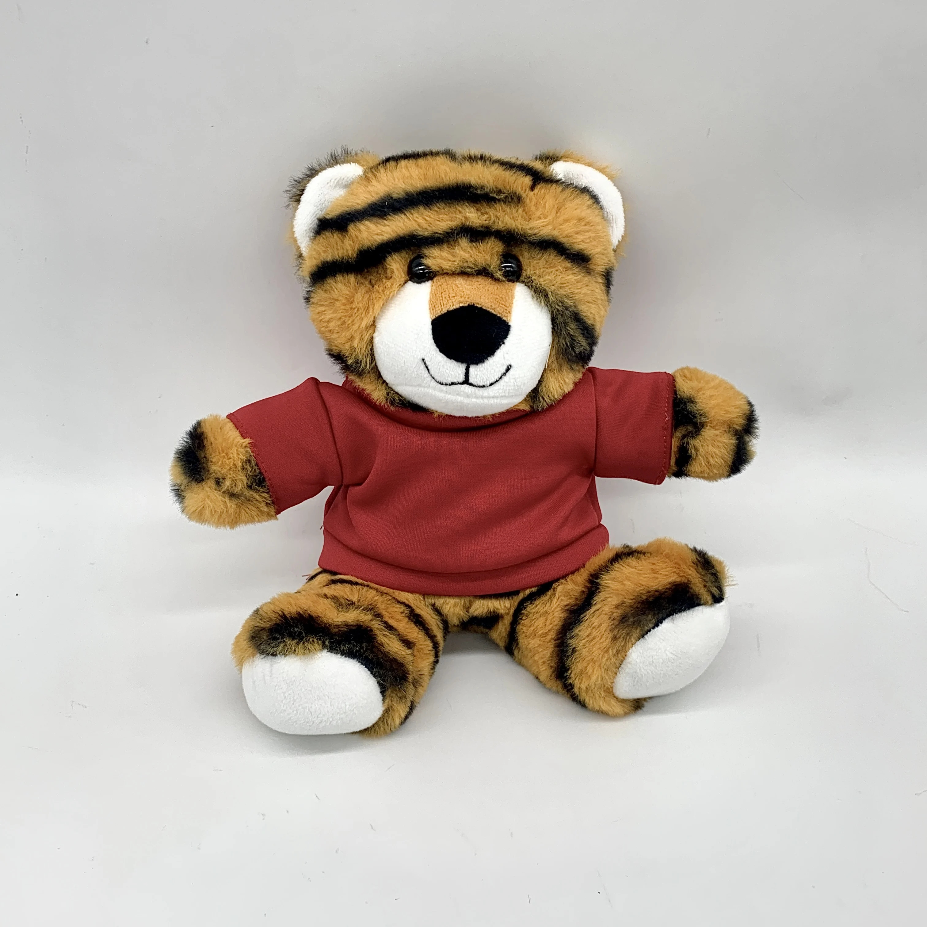 sublimated logo animal cartoon tiger plush toy with shirt new design Customized logo plush tiger toys For home Decoration
