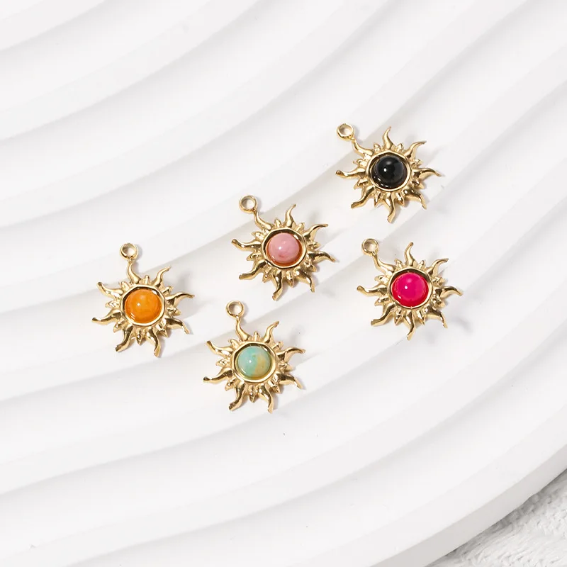Bohemian Natural Stone Stainless Steel Sun Pendant Jewelry Accessories DIY 18K Gold Plated Necklace Bracelet Earrings