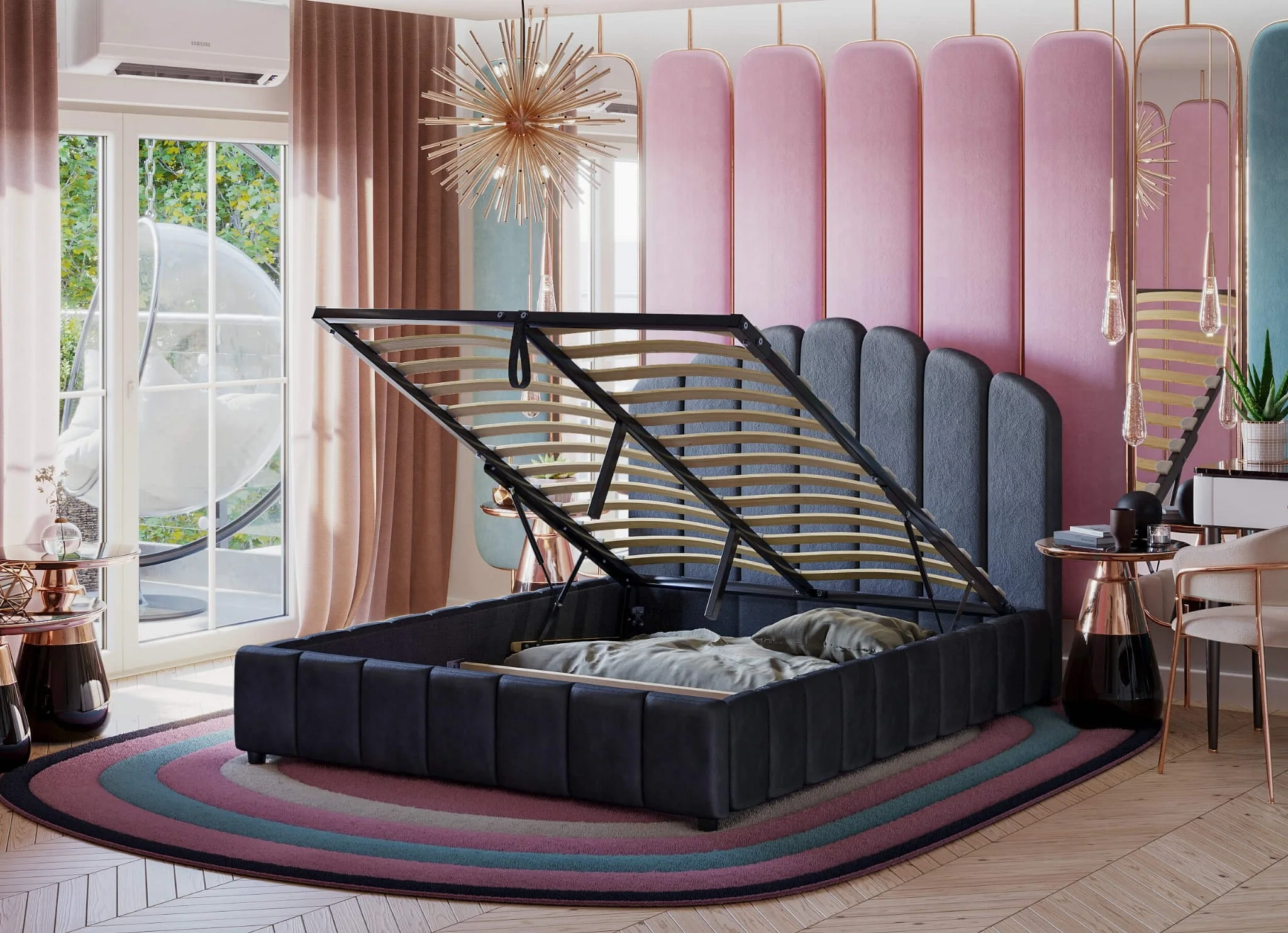 High quality modern French minimalist style bedroom furniture platform bed