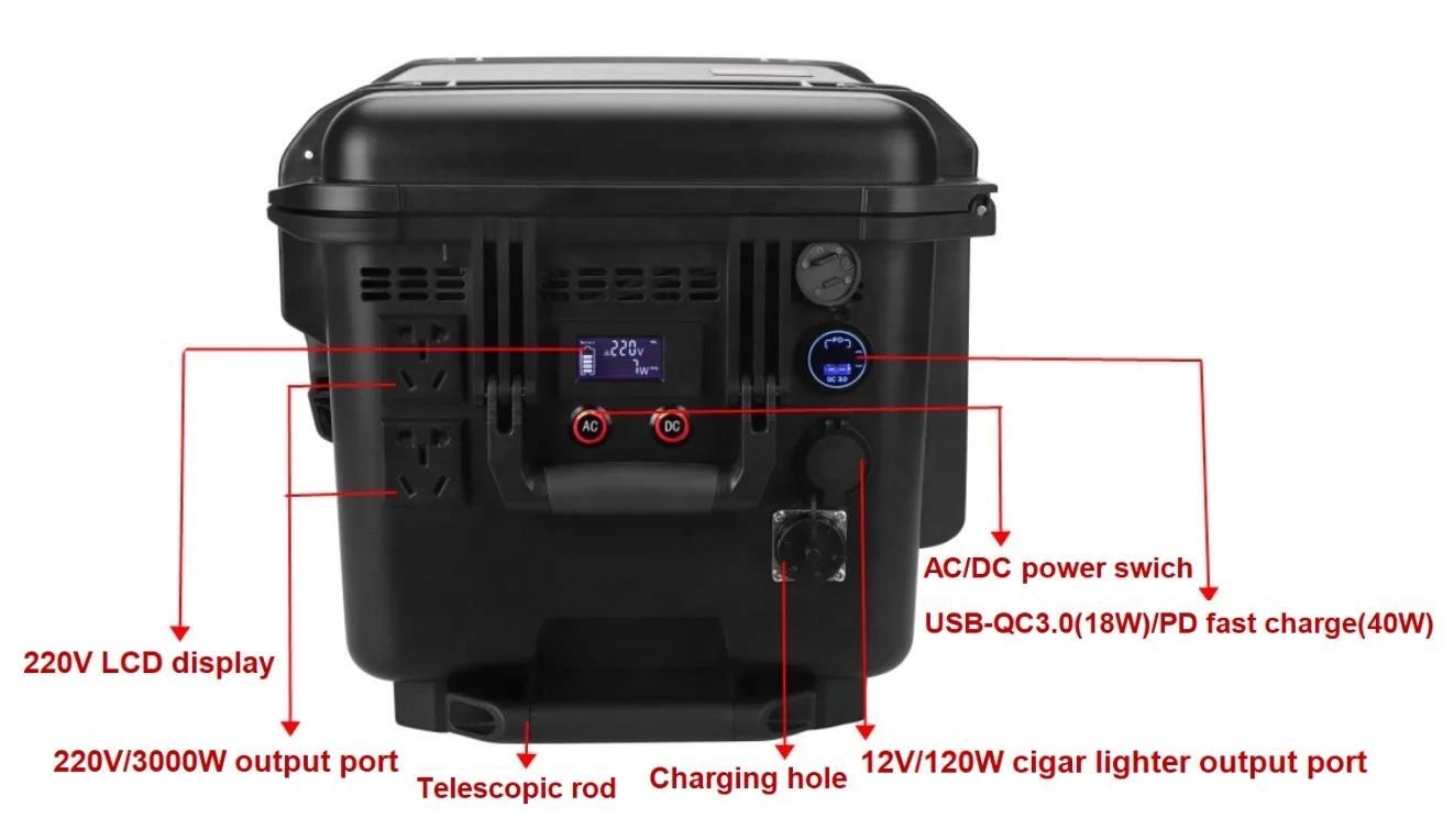 High quality black 220v 3000w 7770wh portable solar camping power station