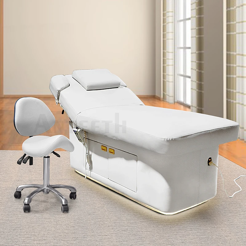 Anteeth Spa Furniture Electric Massage Table Bed Wooden Base Cabinet Treatment Table 2 Motors Adjustable Thermal Massage Bed