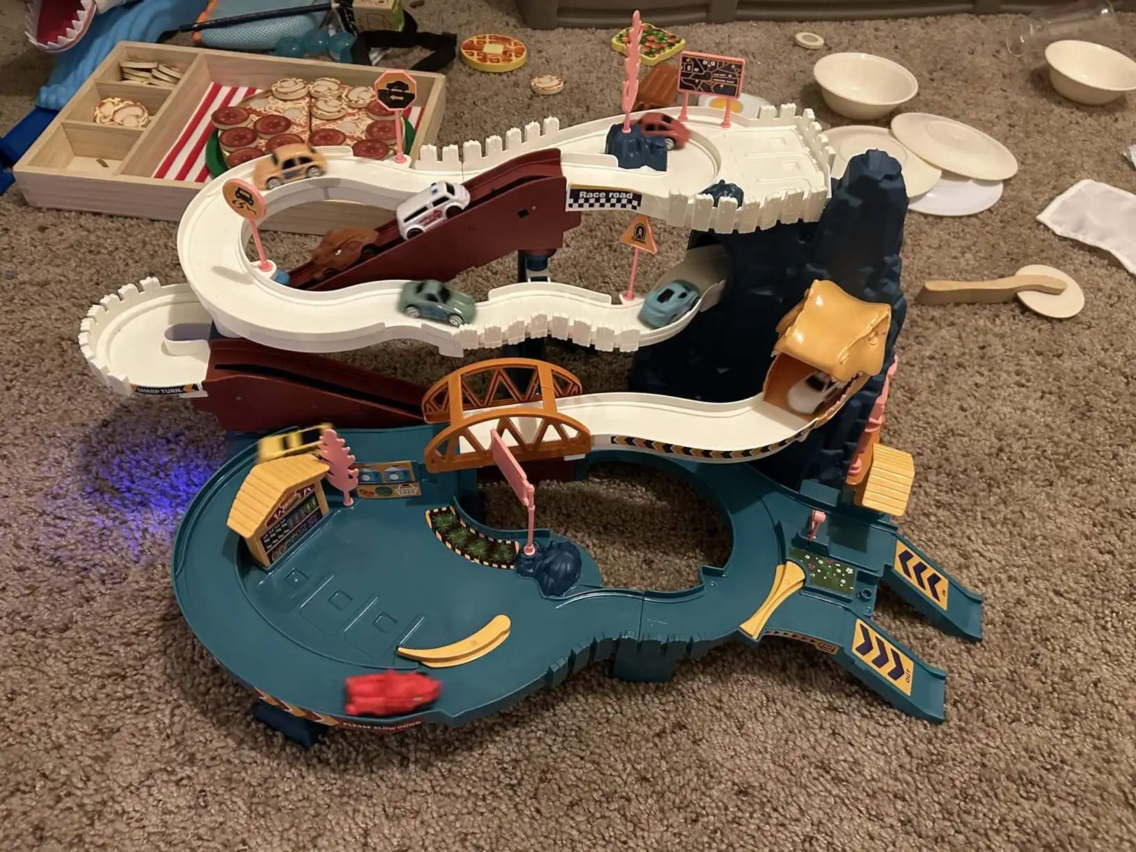 Dinosaur Winding Road Rail Car Park Parking Lot Set Railway Set And City Set Slot Toys Boys And Girls Interactive Toy Playing
