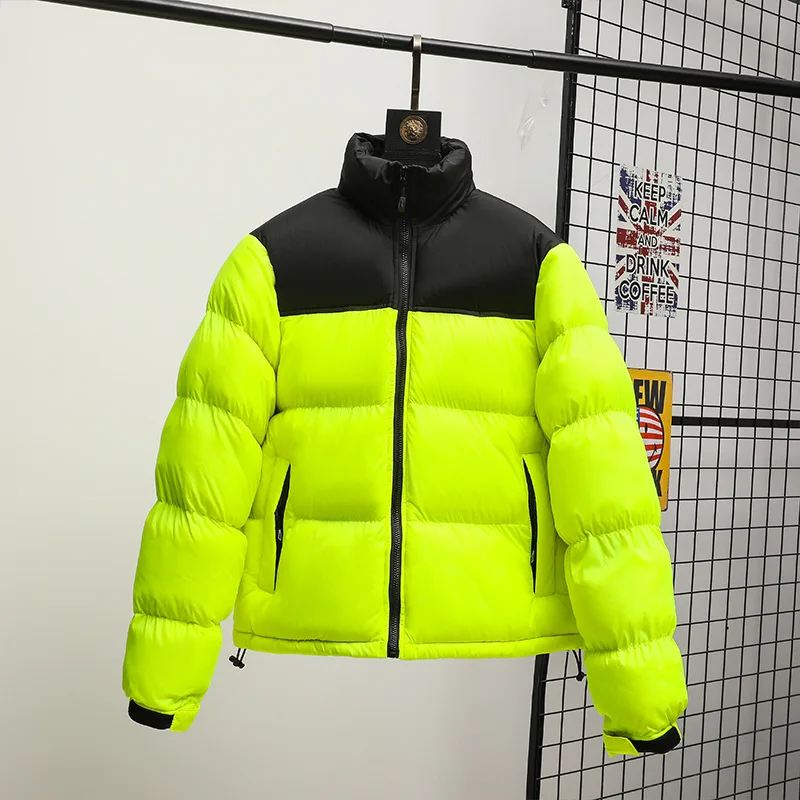 Custom Printed Winter Puffer Coat Nylon Fabric White Duck Down Filling Loose Fit Unisex Casual Stand Collar Down Jacket