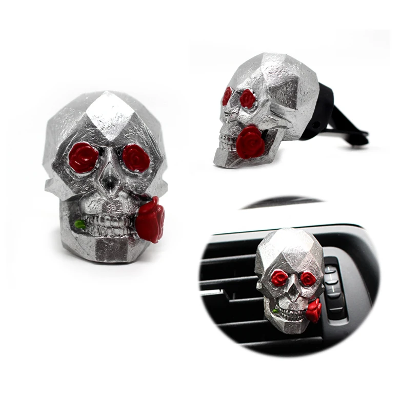 hot sale Unique Popular resin Skull red rose Diffuser Car Perfume Fragrance Clip Car Air Freshener Vent Clip Decorations