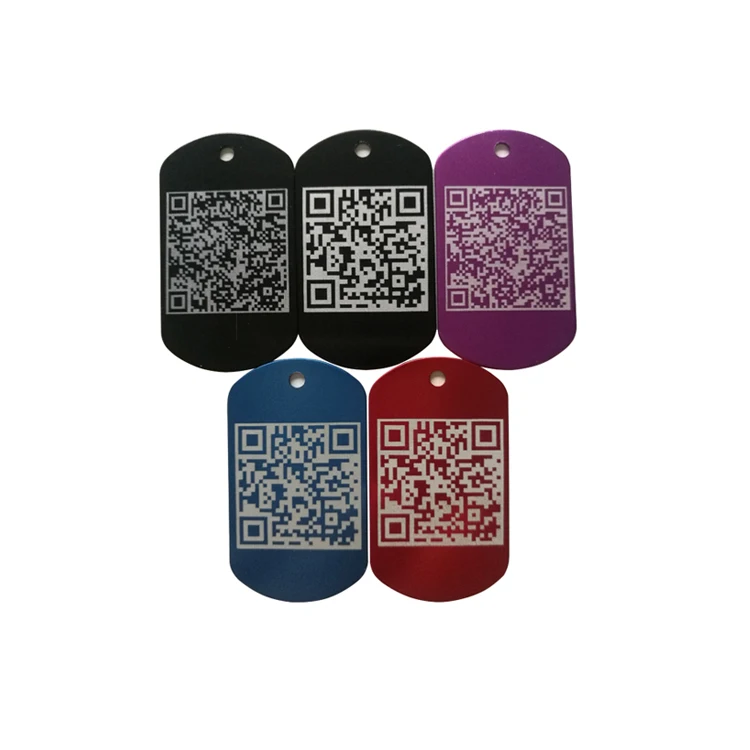 custom laser metal oxidized QR code dog tag wholesale blank anodized aluminium laser engraving metal dog name tag plate