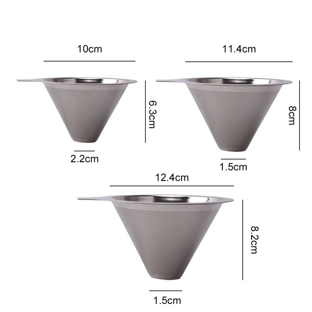 Pour-Over Coffee Filter Cone Wide Metal Base Reusable Stainless Steel Coffee Dripper