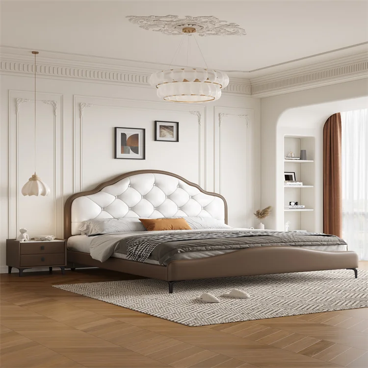 High Quality Custom Bedroom Set Soft Bed Queen Size Black Leather Bed