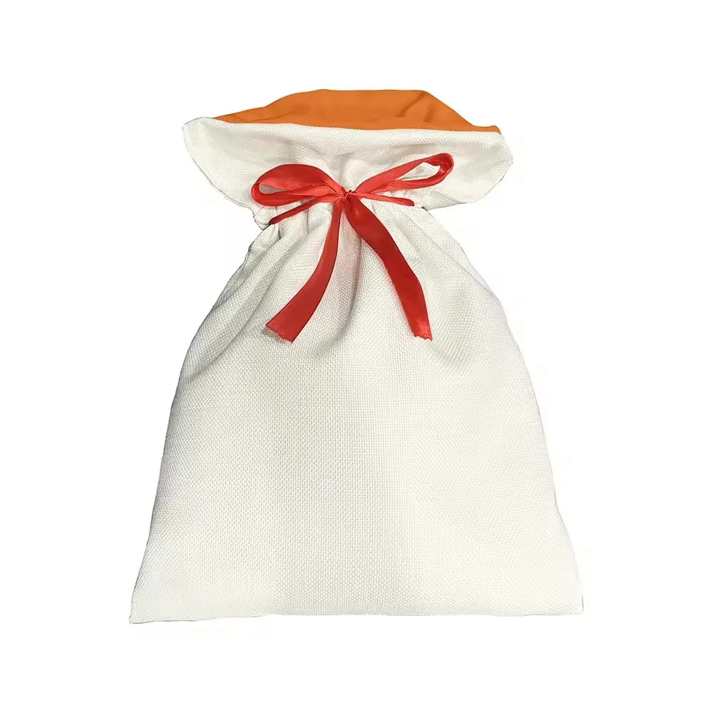 Christmas Sublimation Linen Colorful Gift Bag Drawstring Bags With Red Ribbon For Xmas Use