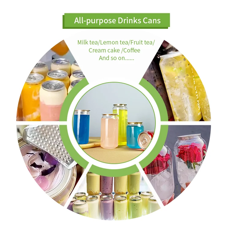 210ml/250ml/350ml/500ml/650ml Clear Plastic Beverage Bottles Transparent Empty Soda Bottles With Aluminum Lid Airtight