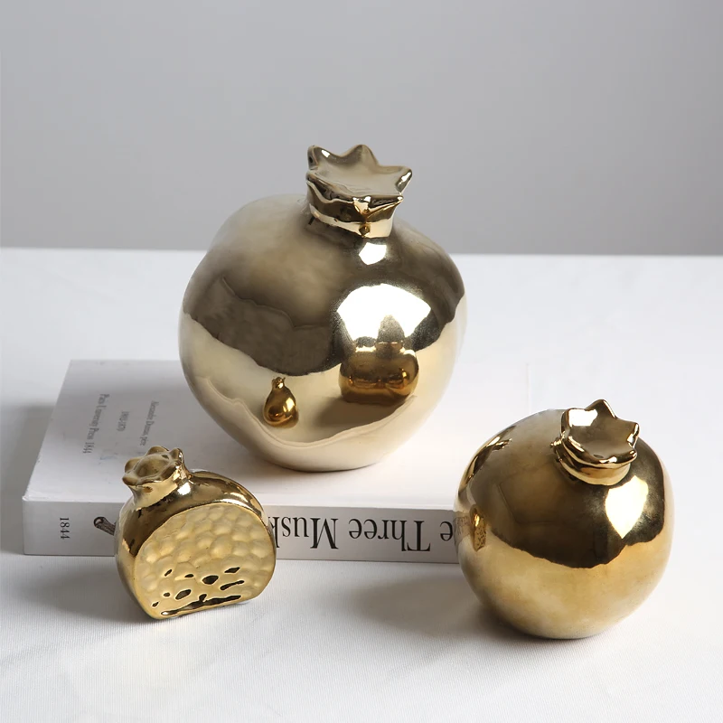 Arabic good quality ceramic luxury home decoration pieces golden pomegranate decor