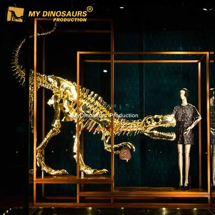 Z My Dino DS-033 Handmade Fiberglass T-Rex Dinosaur Gold Skeleton for Taking Picture