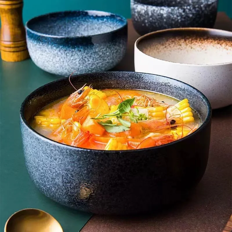 Wholesale Tableware Noodle Bowl 6.5 Inch Retro Ceramics Soup Household Large Porcelain Japanese Bouillon Cups