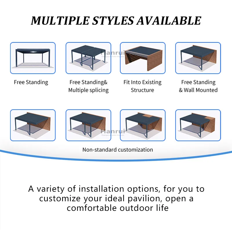 customized waterpoof automatic aluminum roof pergola outdoor  durable and solid aluminum louvered roof pergola for swimming pool