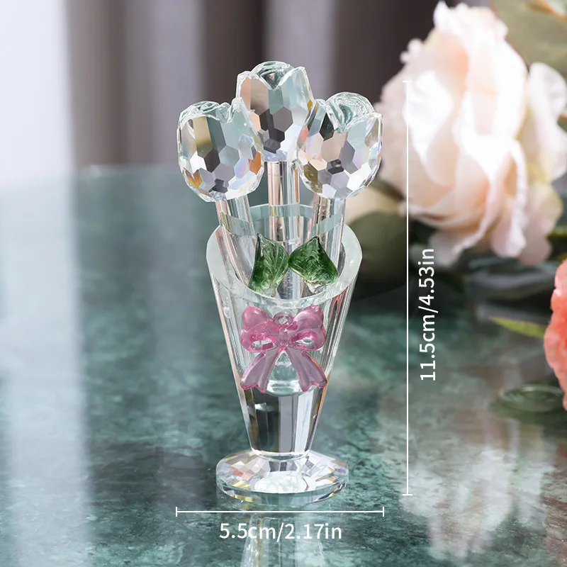 Crystal vase Three small roses decorative objects Glass candlestick flower tabletop wedding ceremony
