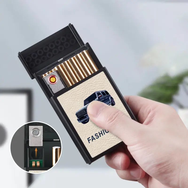 Classic Design 2 in 1 Custom Logo Heated Coil Lighter Cigarette Case with TYPE-C Charging