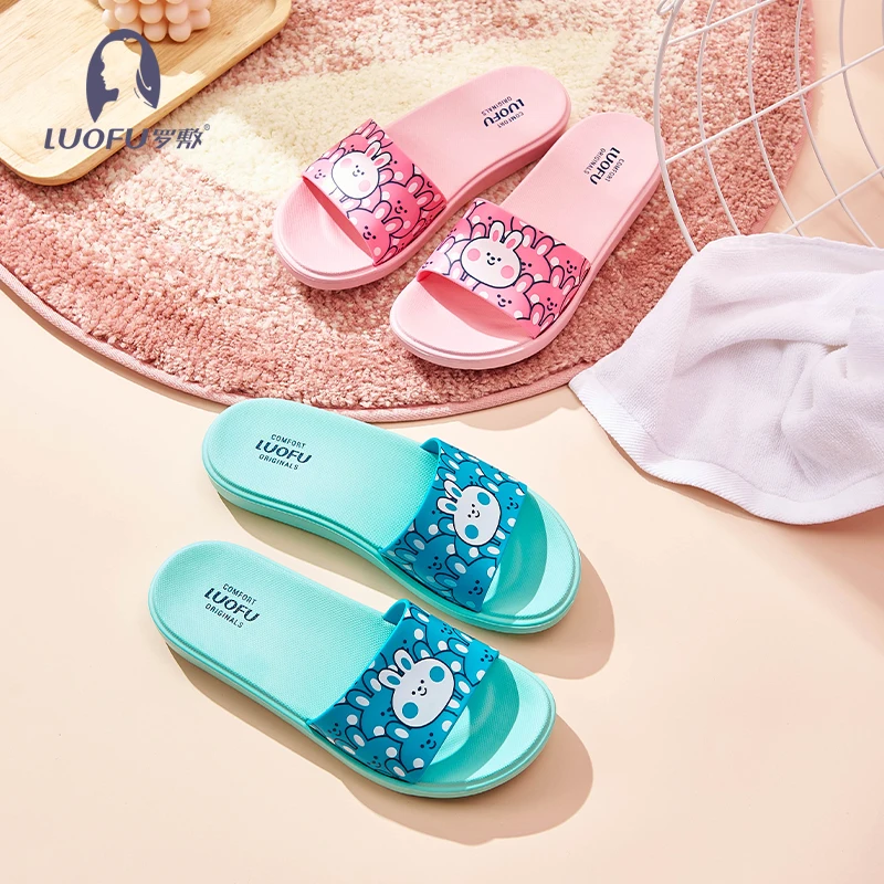 LUOFU women sandals rabbit cute printing sandals slide home outdoor slippers for lady and girls