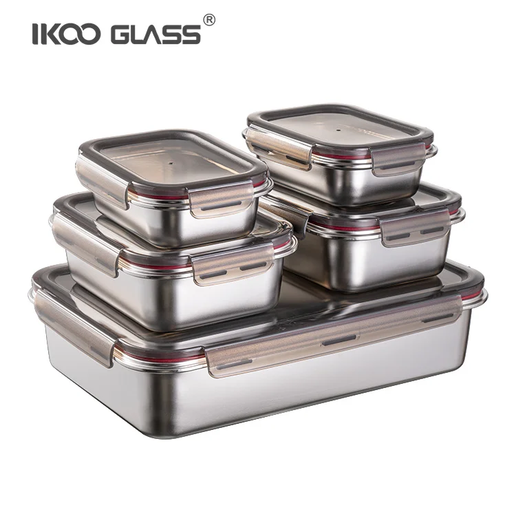 IKOO leak proof stackable light and easy storage 18/8 stainless steel food storage containers for meal preparation