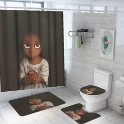 Digital Printing Waterproof Shower Curtain Bathroom Africa Woman Three-piece Set European and American Black Girls Bath Curtain