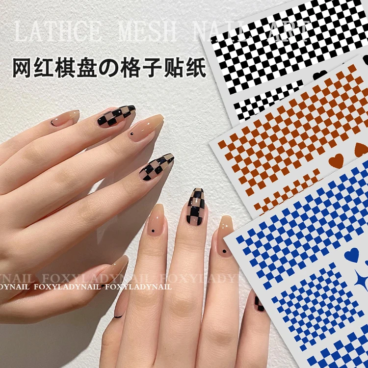 3d Nail Sticker Colorful Gird Hot Sell Nail Stickers Nail Art Decoration