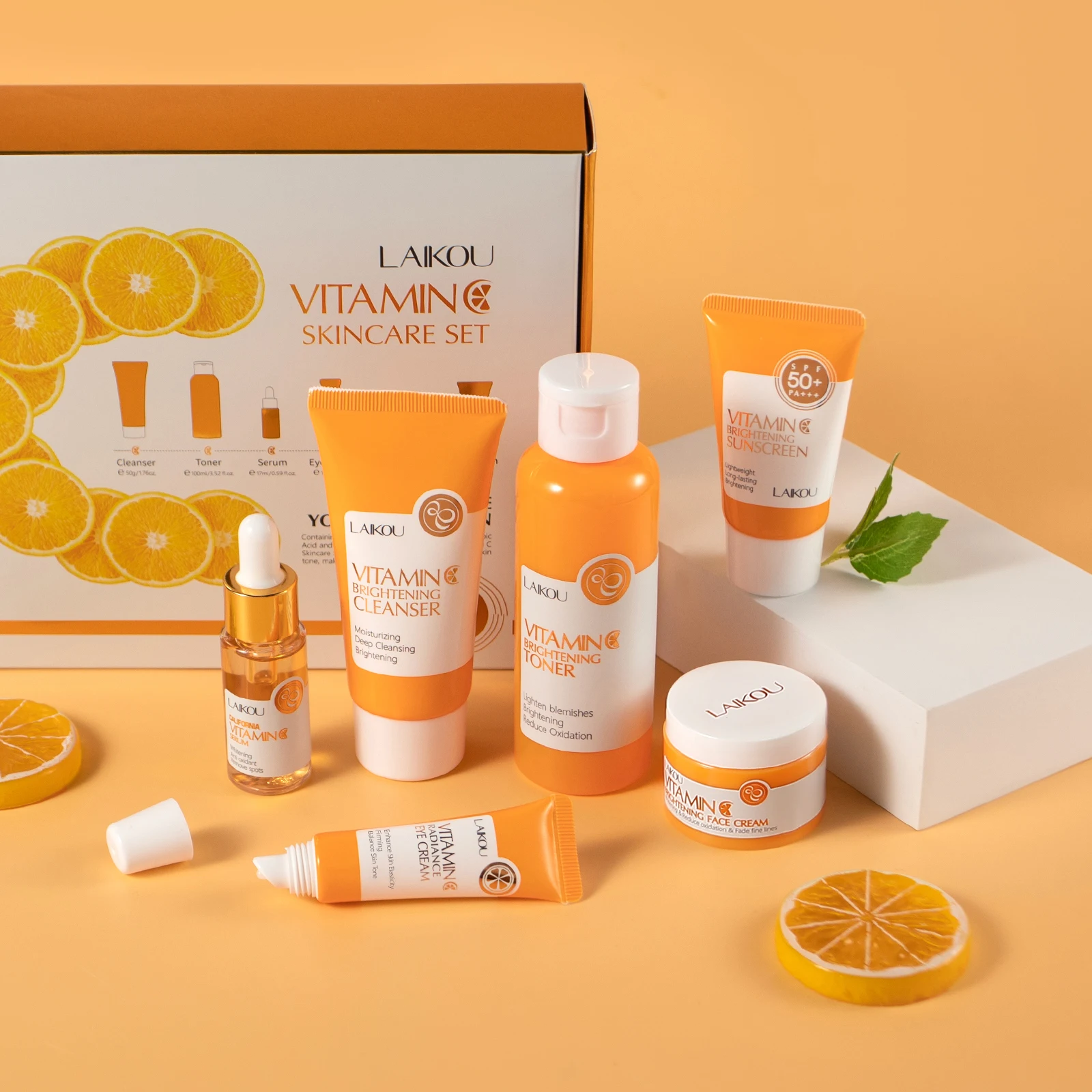 Moisturizing Reduce Fine lines Brighten skin tone  Face Care 6Pcs LAIKOU Vitamin C Skin Care Set