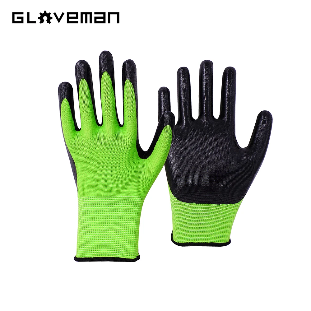 GLOVEMAN custom light 13 gauge knitted gloves nitrile coated industrial construction gardening rigger safety work dipping gloves