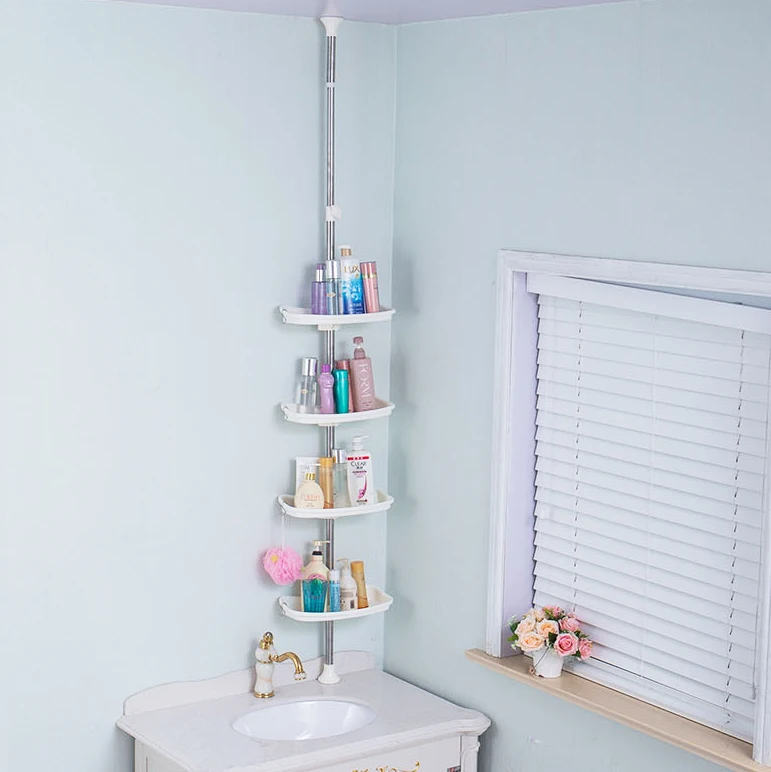 BAOYOUNI Stainless Steel Wall Mounted Multifunctional Shelf Caddy Organizer Plastic Bathroom Storage Adjustable Corner Rack