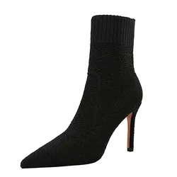 315-2 2019 new fashion contracted winter Female boots 9.5 cm Stiletto heels Pointed toes wool Lady Short boots
